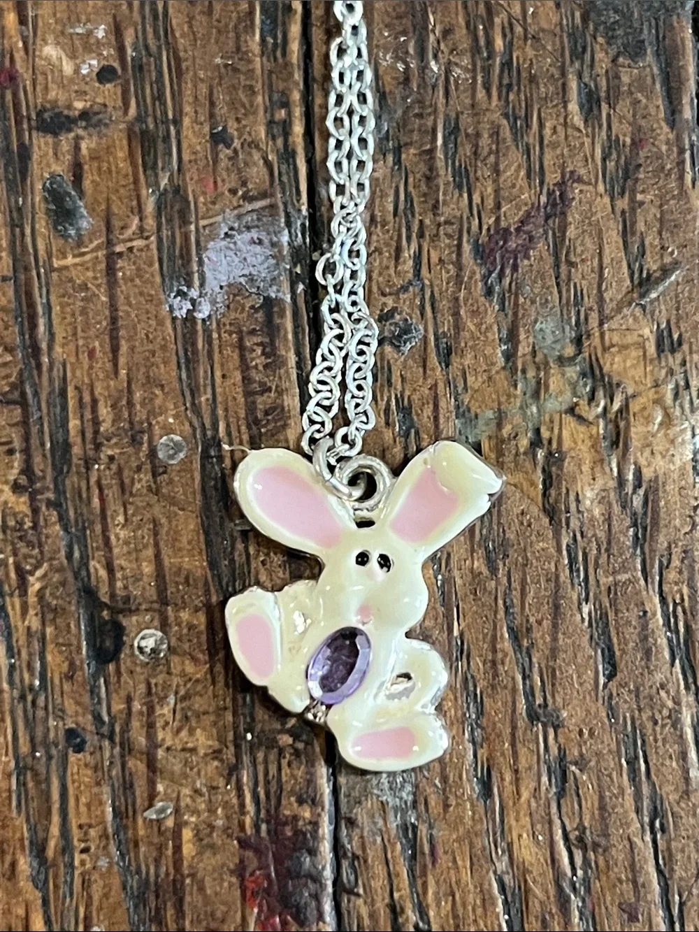 Cream & Pink Bunny Pendant Necklace